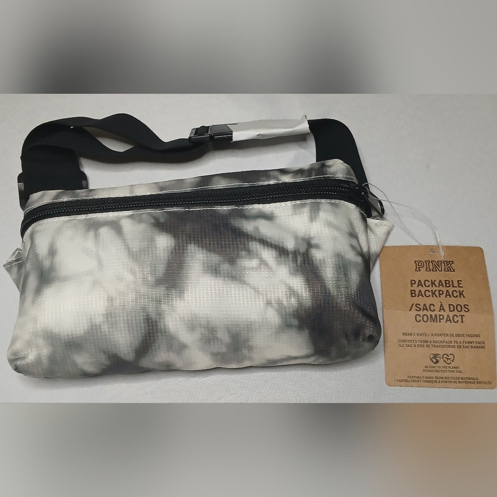 Victoria secret pink packable Backpack/Fanny Gray tie dye